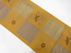 枡に花鳥模様織り出し　袋帯